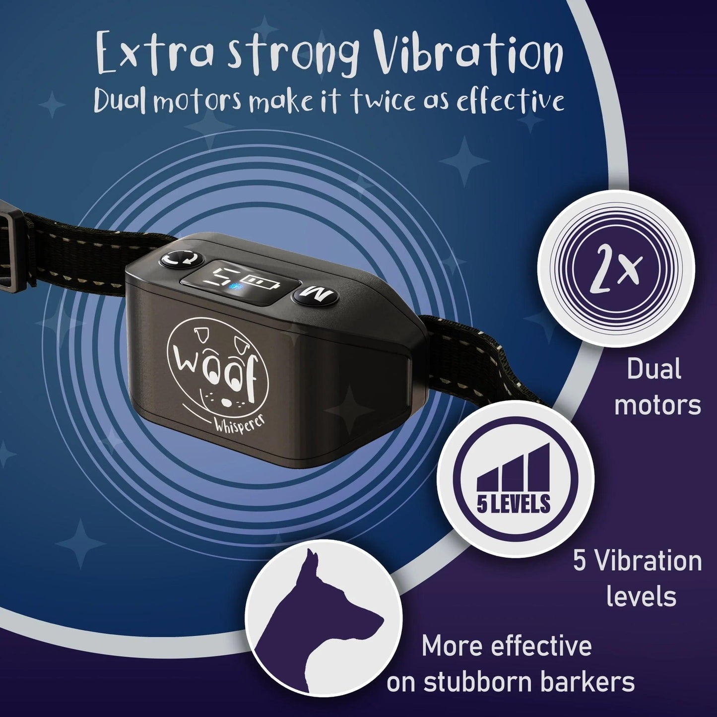 Rechargeable Anti Bark Training Collar Sound Vibration No Shock The Woof Whisperer